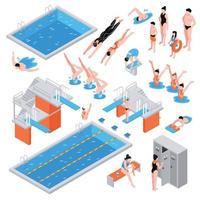 isometric swimming pool set vector