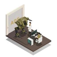 fighting robots isometric composition vector