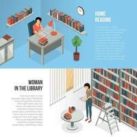 isometric book reading horizontal banners vector