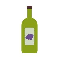 botella de vino con uvas icono de estilo plano vector