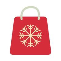 bolsa de compras de feliz navidad con icono de estilo plano de copo de nieve vector