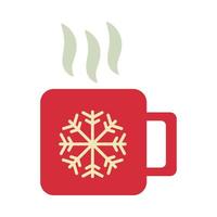 merry christmas cup with snowflake flat style icon vector