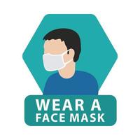 man wearing mask label isolated icon vector