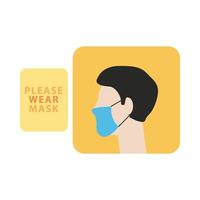 please wear mask label with man wearing mask vector