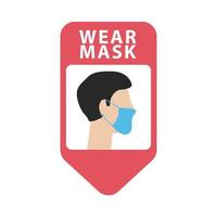 wear mask label with man wearing face mask vector