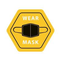 wear mask label yellow isolated icon vector