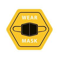 wear mask label yellow isolated icon vector