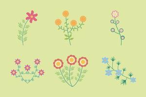 bundle of six flowers garden flat elements in green background vector