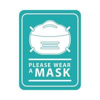 please wear mask green square label vector