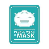 please wear mask green square label vector