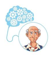 old man and Alzheimer's disease patient with gears in brain vector