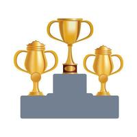 golden trophies on podium icon vector