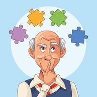 old man and Alzheimer's disease patient with puzzle pieces vector