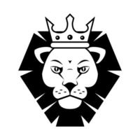 head of lion with crown, front view monochrome vector