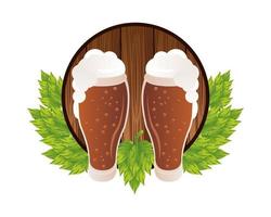 beers mugs with leaves frame vector