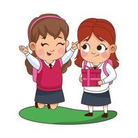 cute little girls with gift avatars characters vector