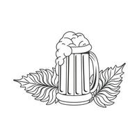 beer mug with leaves isolated icon vector