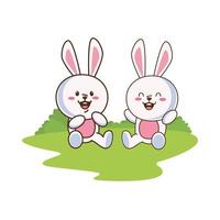 cute little rabbit characters in a field vector