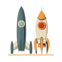 space ship and rocket flying isolated icon vector