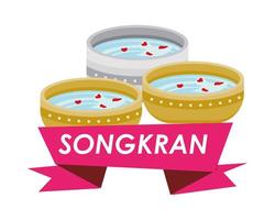 bowl with water and songkran ribbon vector