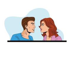 young couple speaking pop art style characters vector