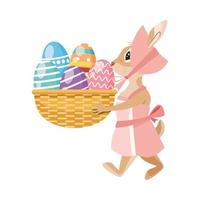 cute rabbit with egg basket, easter character vector