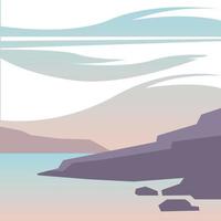 Fondo de paisaje de playa, roca y nubes vector