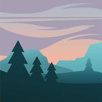 purple sky over pine trees and mountains background vector