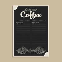 black coffee menu card with leaves and beans vector design