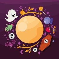 Halloween cartoons around the moon vector design