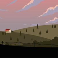 casa en las montañas con fondo de pinos vector