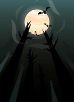 Halloween trees with bats at night vector design