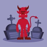 Halloween devil cartoon in the cemetery vector design