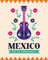 Independence day of Mexico celebration with guitar vector