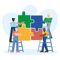 Teamwork concept with men holding puzzles vector