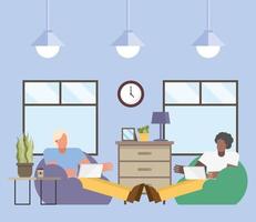 Men with laptop working from home vector design