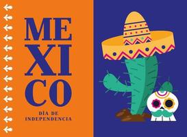 Independence day of Mexico celebration with cactus vector