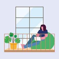 Woman with laptop working from home vector