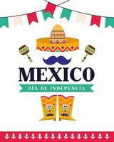 Independence day of Mexico celebration with sombrero vector