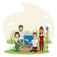 group of environmentalists recycling characters vector