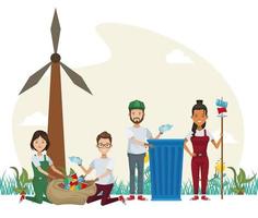 group of environmentalists recycling characters vector