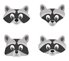 Set of cartoon raccoons. vector