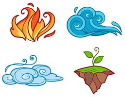 Four elements in cartoon style. vector