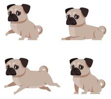 perro pug en diferentes poses. vector