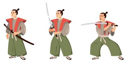 Samurai in different poses. vector