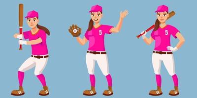 jugador de béisbol en diferentes poses. vector