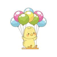 cute little chick with helium balloons easter character vector