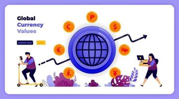 global currency transactions exchanges in banking financial systems. vector illustration for landing page, banner, website, web, poster, mobile apps, ui ux, homepage, social media, flyer, brochure