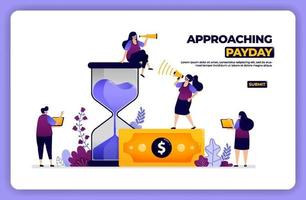 homepage illustration of approaching payday. managing time and financial payments. designed for landing page, banner, website, web, poster, mobile apps, homepage, social media, flyer, brochure, ui ux vector