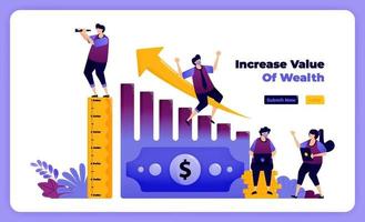 increase value of wealth and personal financial ownership in business. vector illustration for landing page, banner, website, web, poster, mobile apps, ui ux, homepage, social media, flyer, brochure